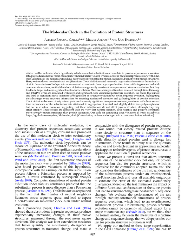 Molecular Clock Violations in Proteins | PDF | Sequence Alignment ...