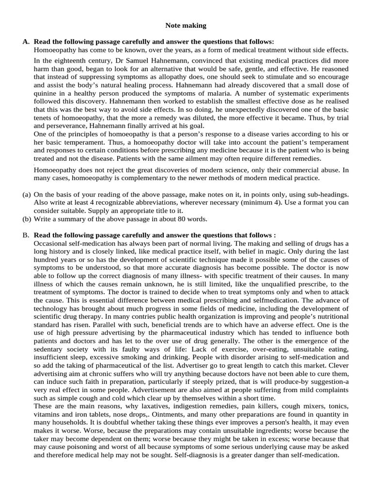 Xi note making passage pdf homeopathy clinical medicine