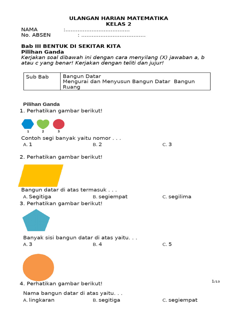 Soal Ulangan Harian MTK Bab 3 | PDF | Metode & Bahan Ajar | Griya & Taman