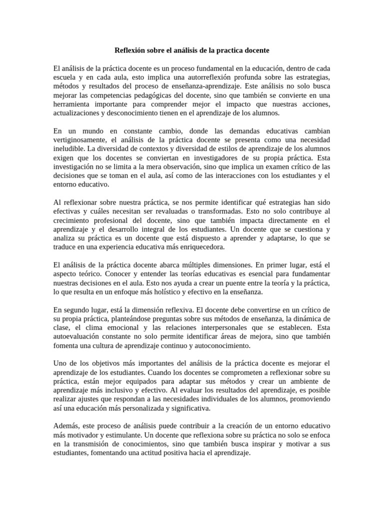 Reflexión sobre la práctica docente | PDF | Maestros | Aprendizaje