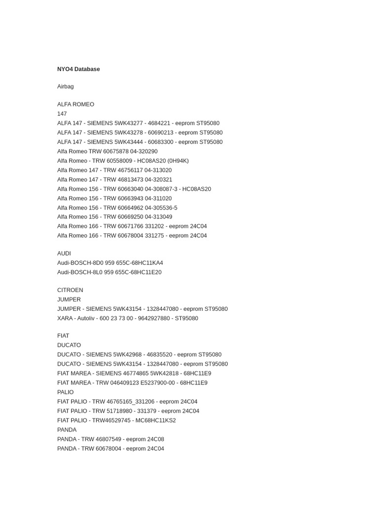 Nyo v40 Database Supported Car List 1 | PDF | Audi | Ford Motor Company