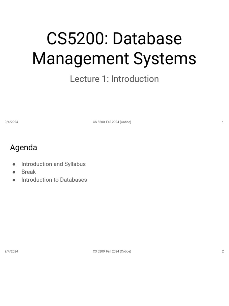 Lecture 01 - Class Overview, Databases | PDF | Databases | Relational ...