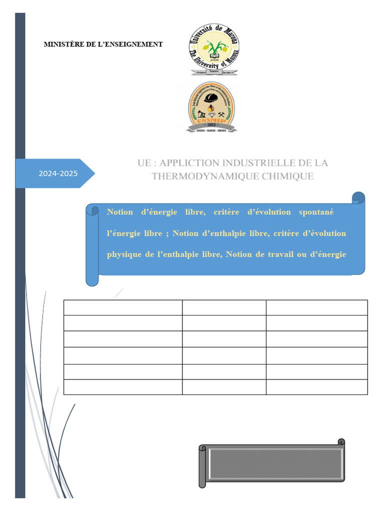 Notions d'Enthalpie Libre en Thermodynamique | PDF | Enthalpie libre ...