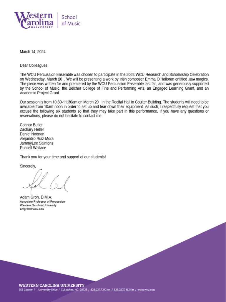 WCU Percussion Ensemble Performance Notice | PDF