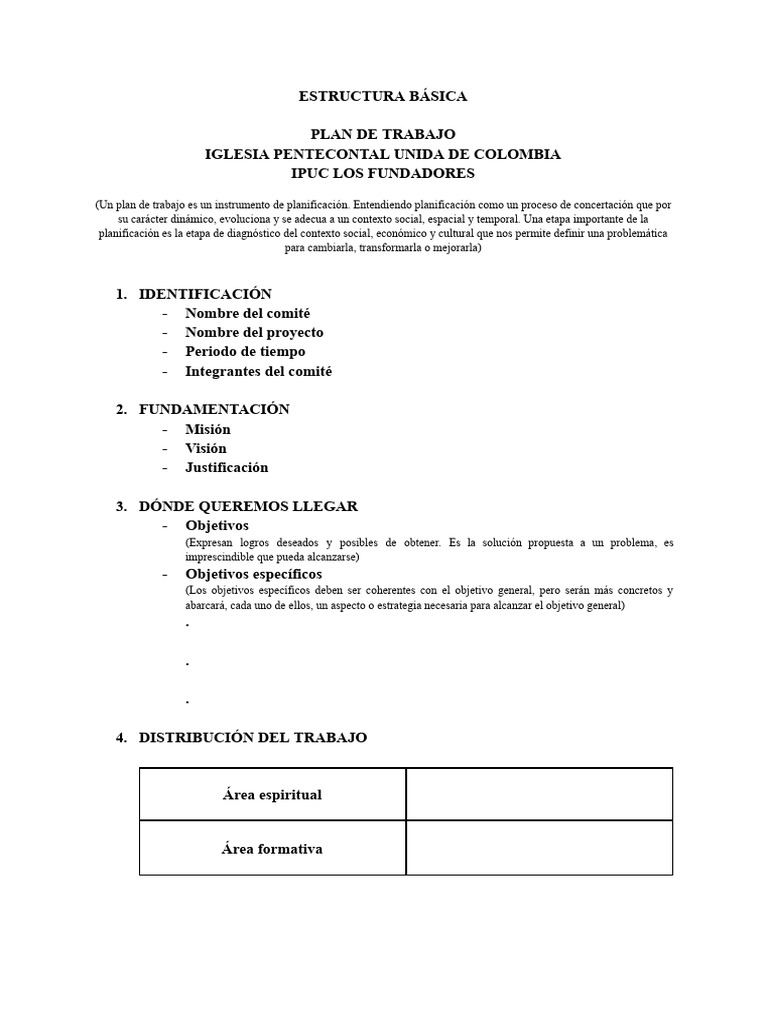 Estructura Básica - Plan de Trabajo | PDF | Planificación | Evaluación