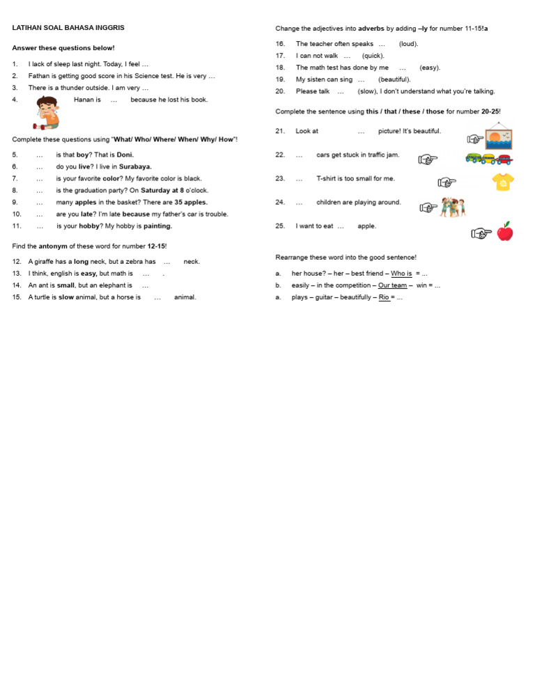 Latihan Soal Bahasa Inggris Kelas 2 SD | PDF | Linguistic Morphology ...