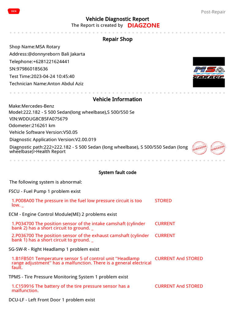 Mercedes-Benz Diagnostic Fault Codes | PDF | Automotive Industry ...