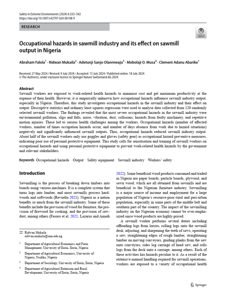 Occupational Hazards in Nigeria's Sawmills | PDF | Occupational Safety ...
