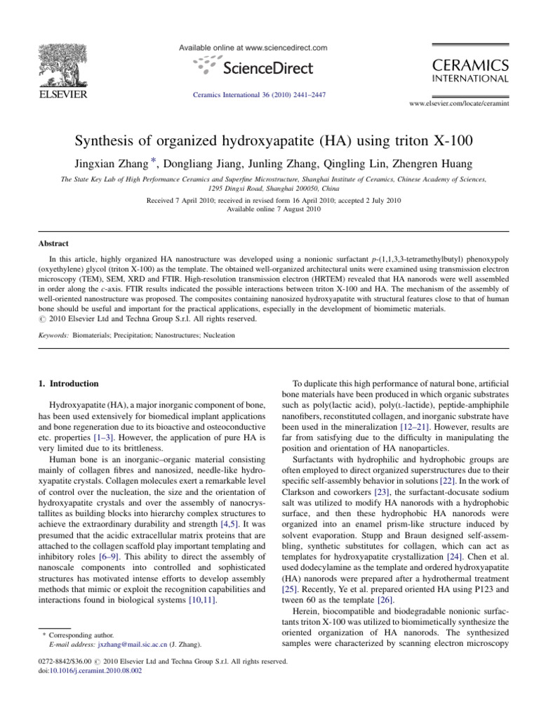Synthesis of Organized Hydroxyapatite (HA) Using Triton X-100 | PDF ...