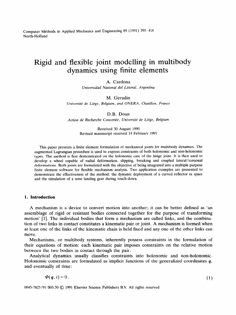 Finite Element Joint Modeling 1991 | PDF | Kinematics | Applied And ...