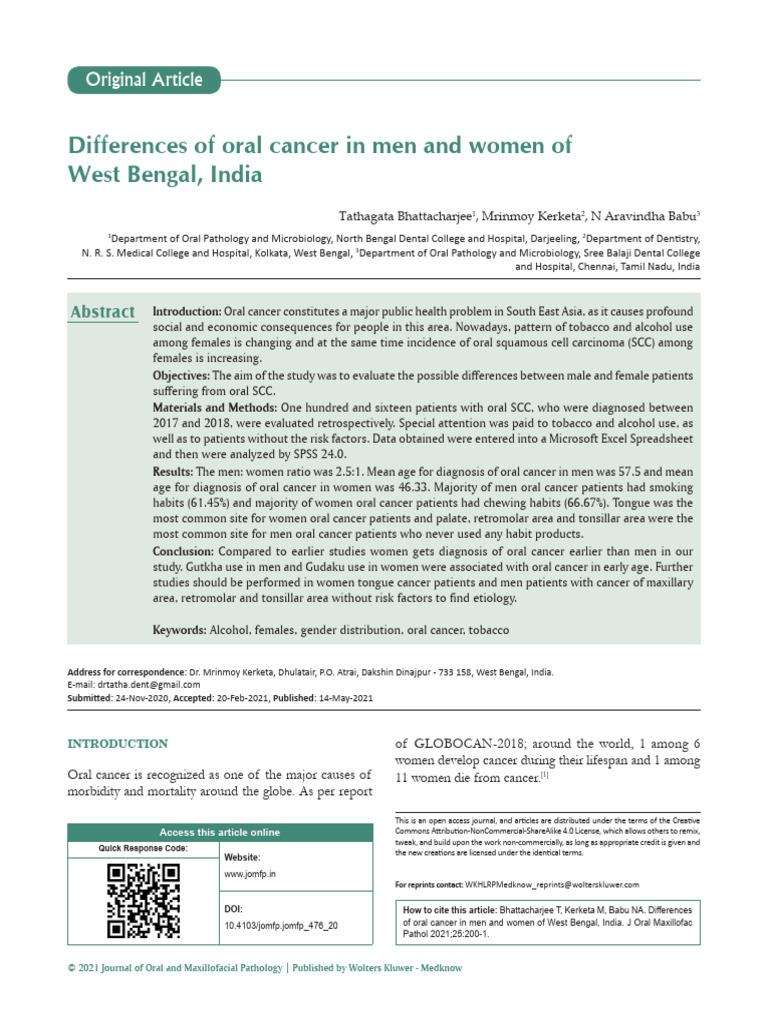 Differences of Oral Cancer in Men and Women Of.42 | PDF | Statistics ...