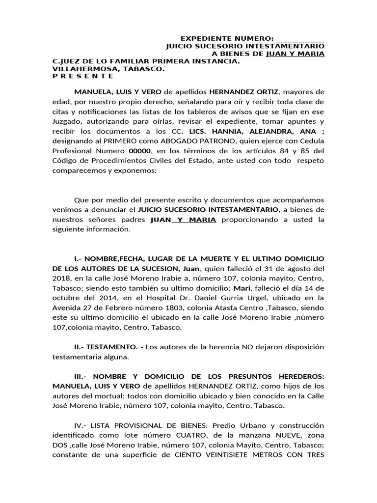 Juicio Sucesorio Intestamentario en Tabasco | PDF | Herencia ...