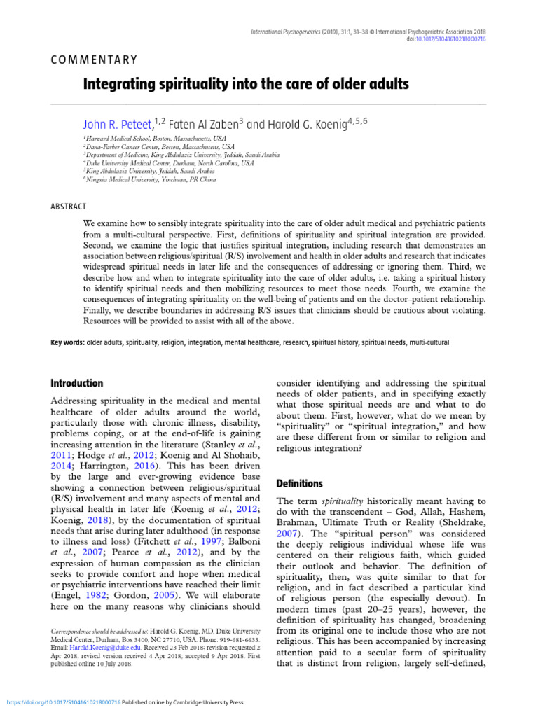 Integrating Spirituality Into The Care of Older Adults | PDF ...