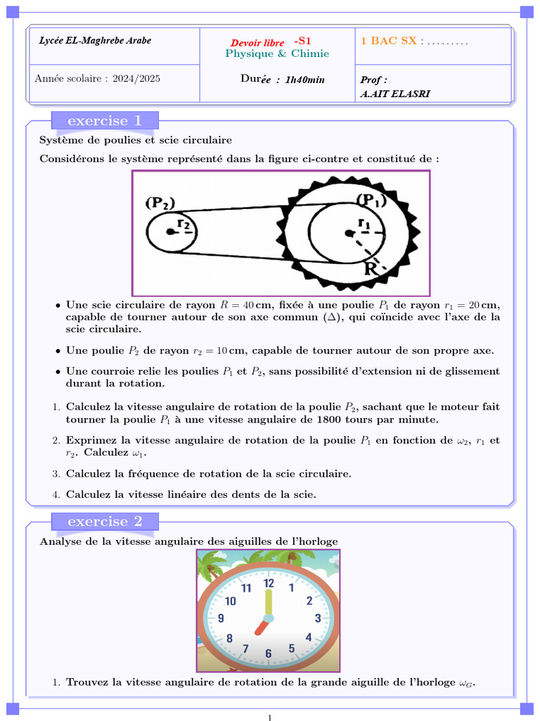 Calculs de Physique et Chimie BAC SX | PDF | Rotation | Grandeur physique