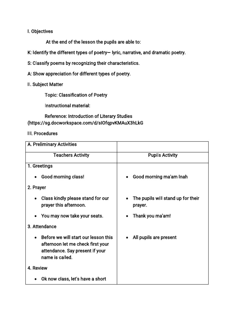 Inah Marie lesson plan | PDF | Poetry | Lyric Poetry