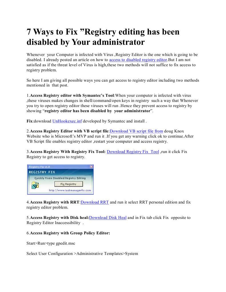 Access To Disabled Registry Editor::download | PDF