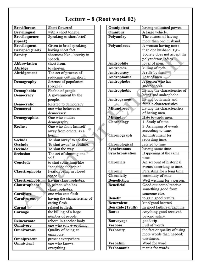 Lecture - 8 (Root Word-02) | PDF