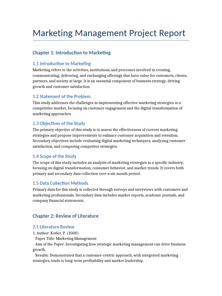 Marketing Management Project Insights | PDF | Marketing | Marketing ...