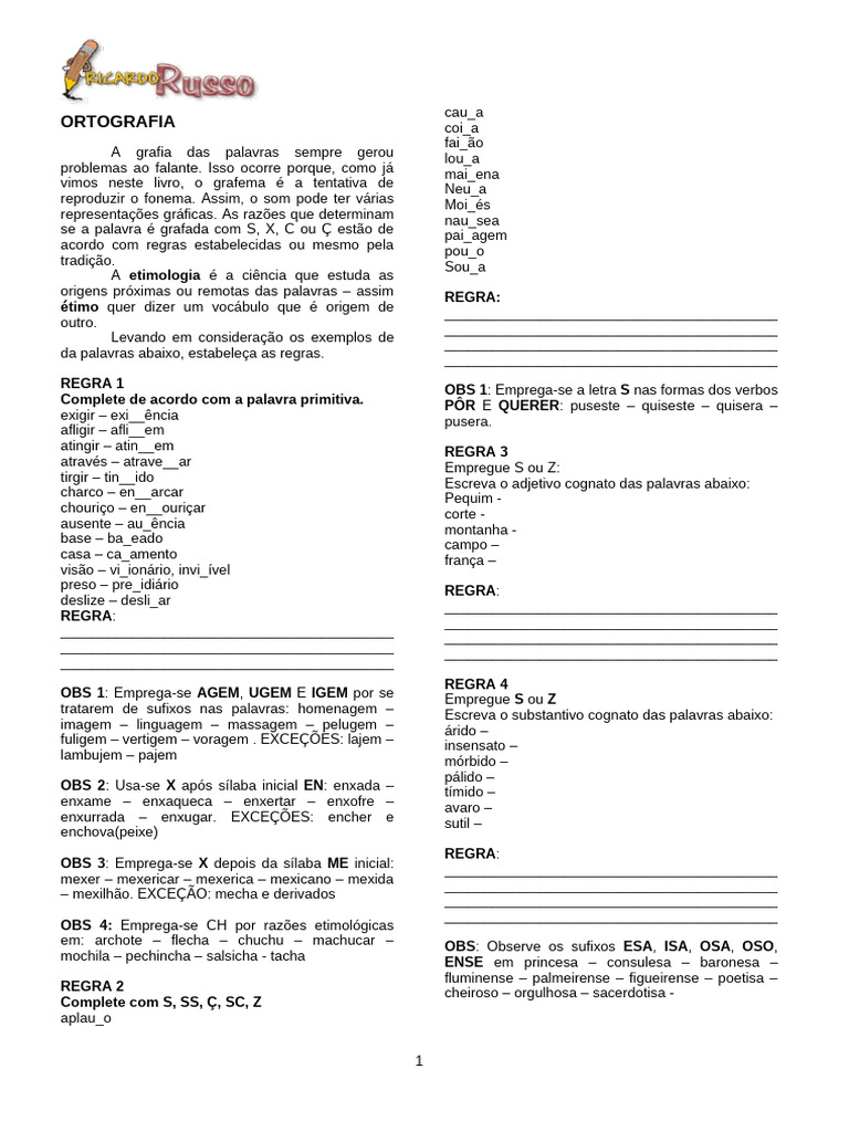 Regras de Ortografia e Grafia em Português | PDF | Palavra | Morfologia ...