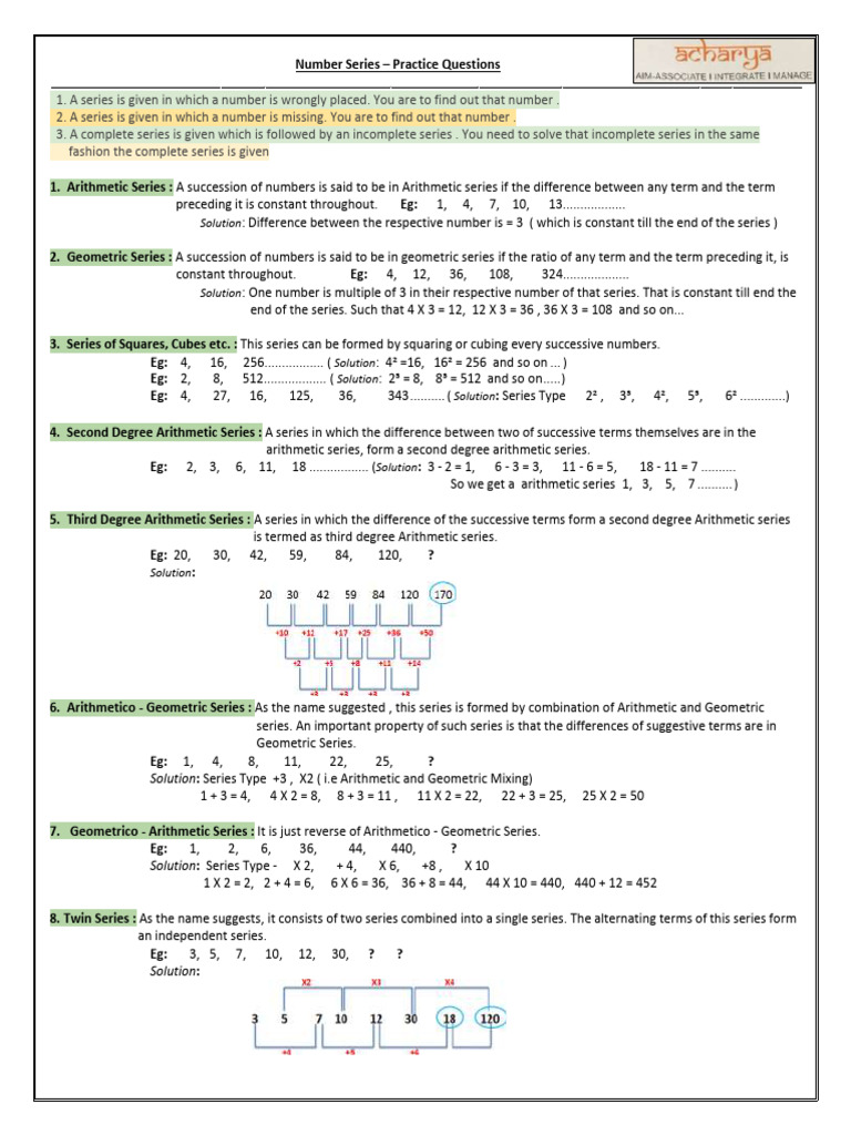 Nuber Series - Practice Questions | PDF | Mathematics | Arithmetic