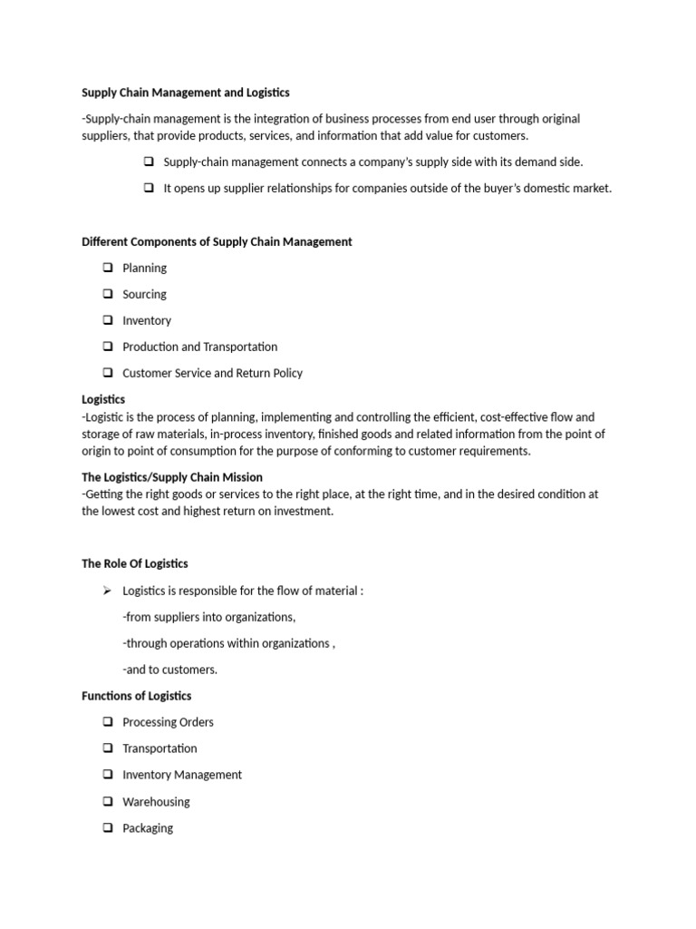 Supply Chain Management Essentials | PDF | Logistics | Warehouse