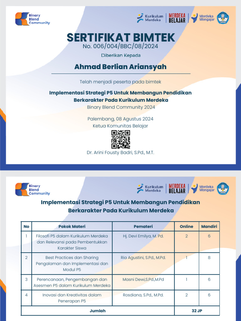 Sertifikat Bimtek Ahmad Berlian Ariansyah | PDF