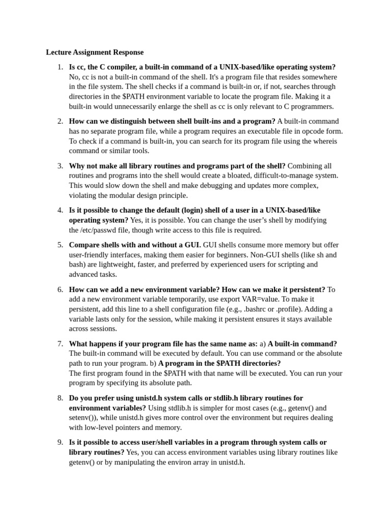 Lecture Assignment 4 Response | PDF | Shell (Computing) | Software ...