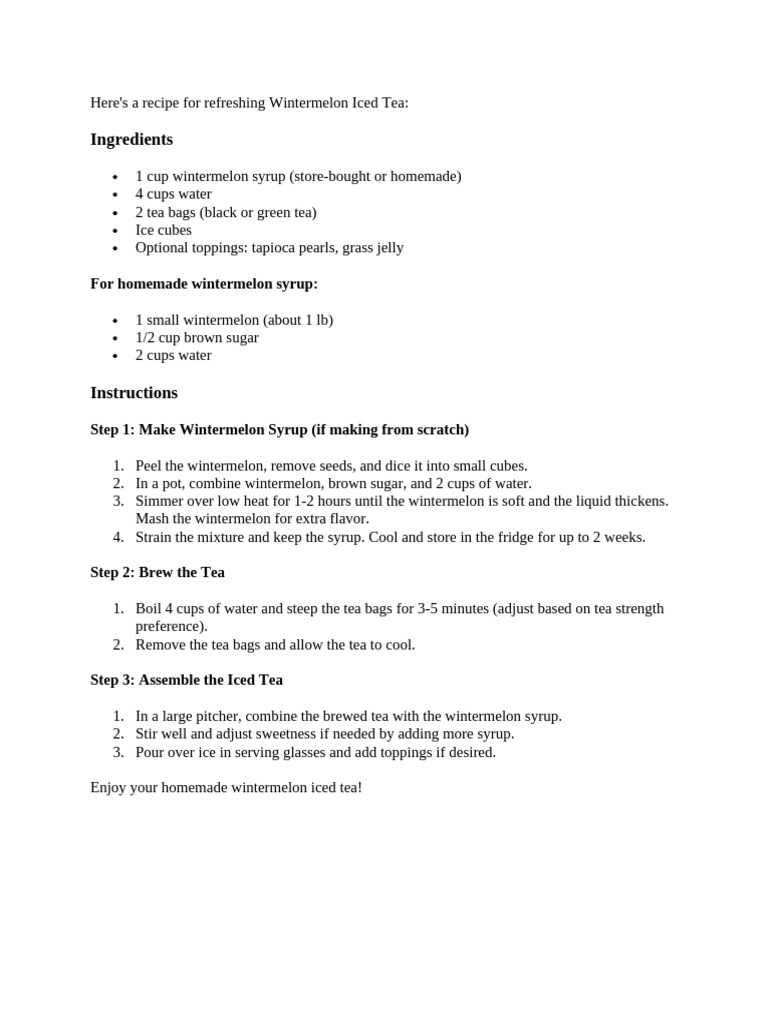Wintermelon Iced Tea Recipe | PDF | Cooking, Food & Wine