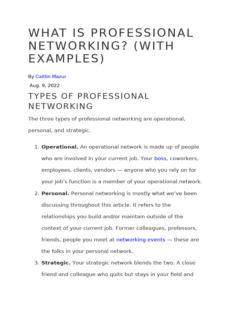 Understanding Professional Networking Types | PDF | Job Interview ...