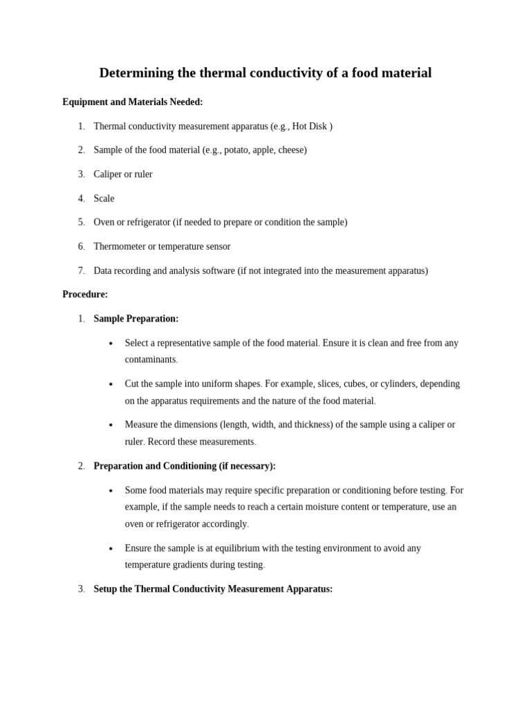 Determining The Thermal Conductivity of A Food Material | PDF ...
