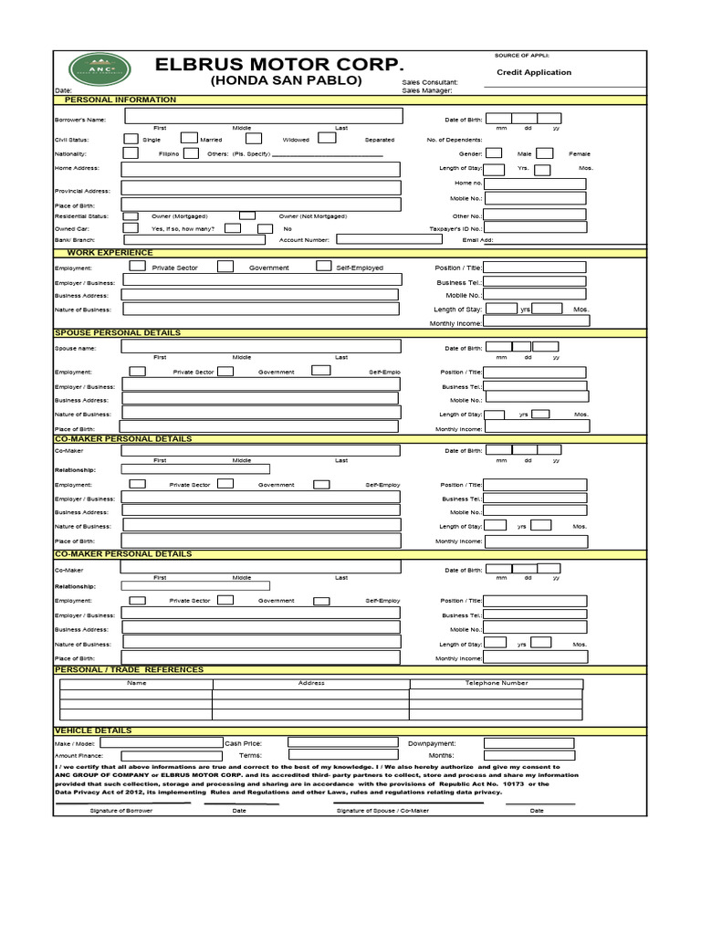Credit Application Form Template | PDF | Business | Economies