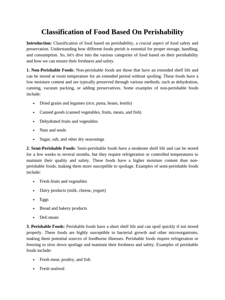 Food Classification by Perishability | PDF | Food Preservation | Foods