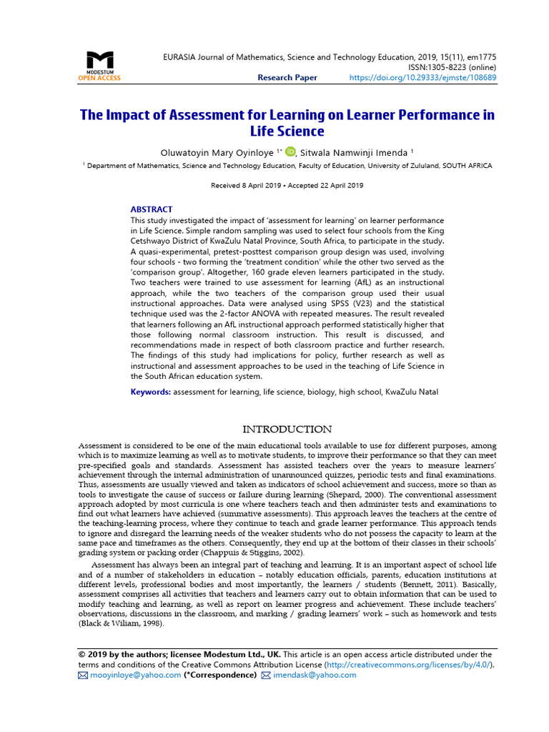 Impact of Assessment on Life Science Performance | PDF | Educational ...