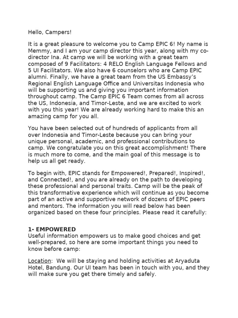 EPIC 6 Camper Letter | PDF | Clothing