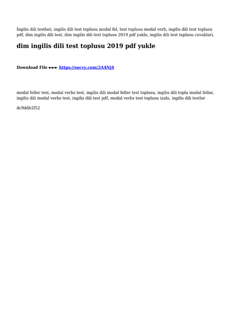 Dim Ingilis Dili Test Toplusu 2019 Pdf Yukle Pdf