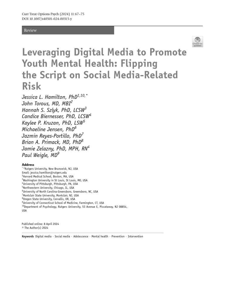 Promote Youth Mental Health via Digital Media | PDF | Mental Health ...