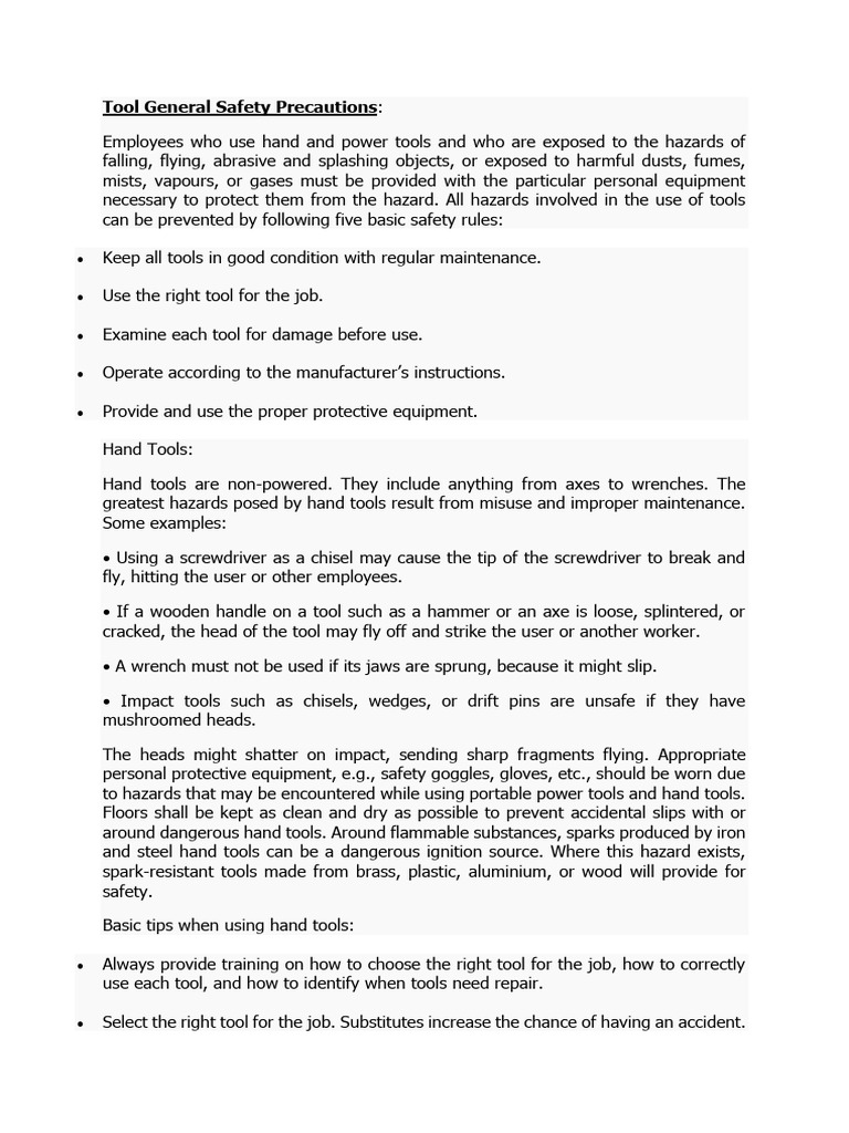 Tool General Safety Precautions | PDF | Electrical Connector | Tools