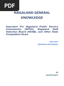 Nagaland GK One Liner MCQ