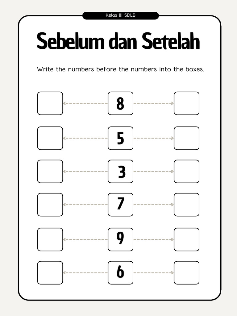 Latihan Angka Sebelum dan Setelah SDLB | PDF