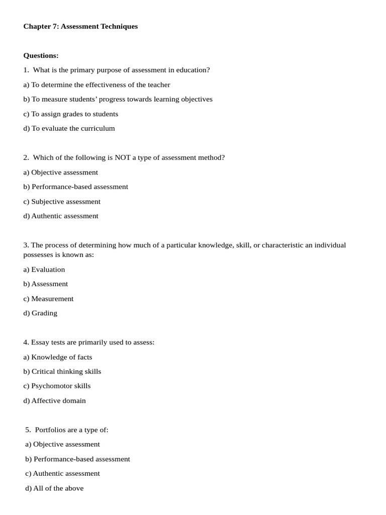 Chapter 7 Assessment | PDF | Educational Assessment | Learning