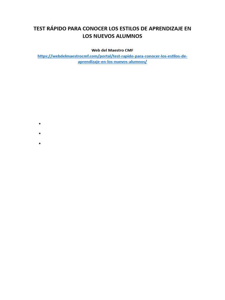 Test Rápido para Conocer Los Estilos de Aprendizaje en Los Nuevos ...