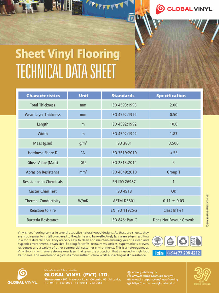 Sheet Vinyl Flooring - Technical Data Sheet | PDF