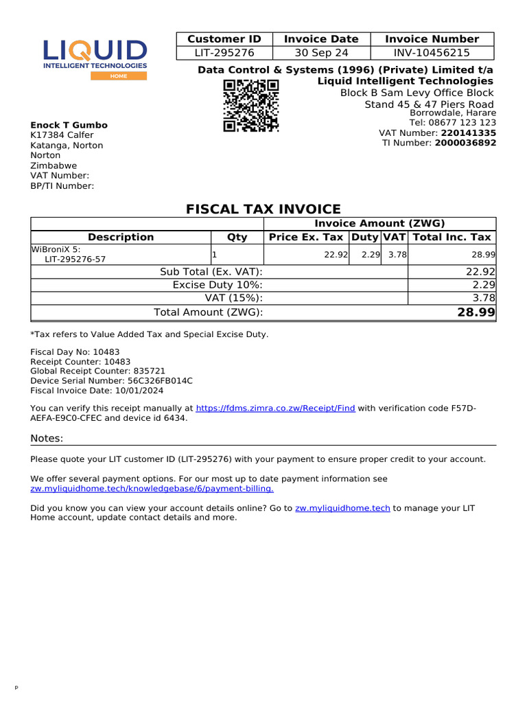 Liquid Home Fiscal Tax Invoice | PDF | Value Added Tax | Invoice