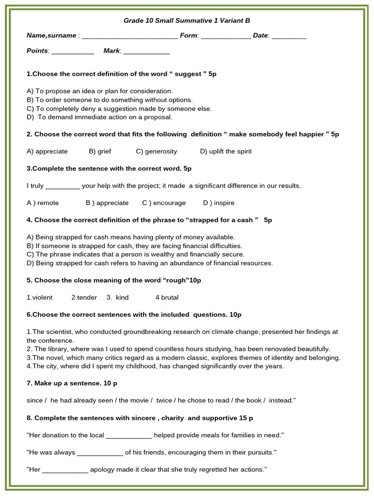 Grade 10 Small Summative 1 Variant B | PDF | Community | Collaboration