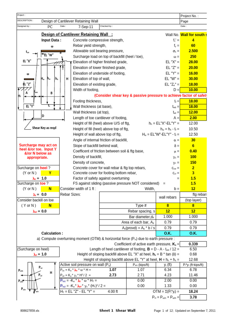 Cantilever Retaining Wall Design | PDF | Civil Engineering | Building ...