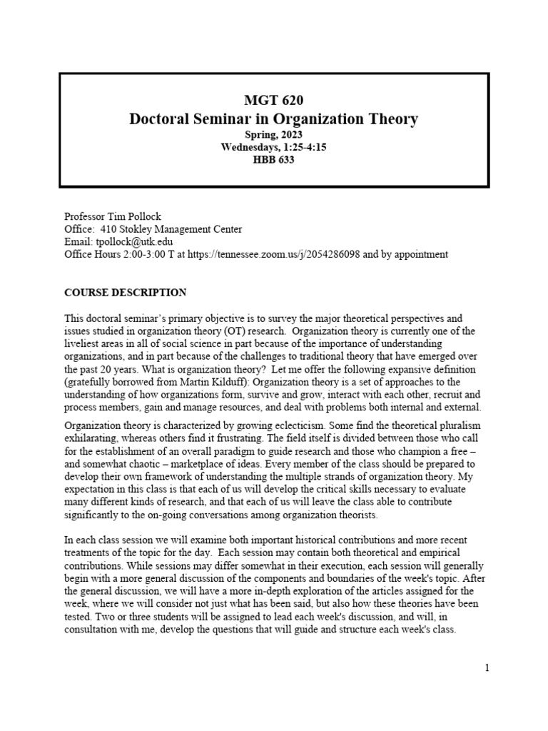 Ot PHD Syllabus Spring '23 | PDF | Academic Publishing | Theory