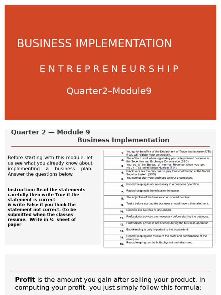 Business Implementation in Entrepreneurship | PDF | Cost Of Goods Sold ...