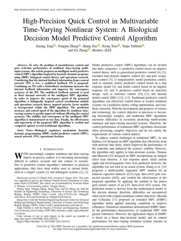 High-Precision Quick Control in Multivariable Time-Varying Nonlinear ...