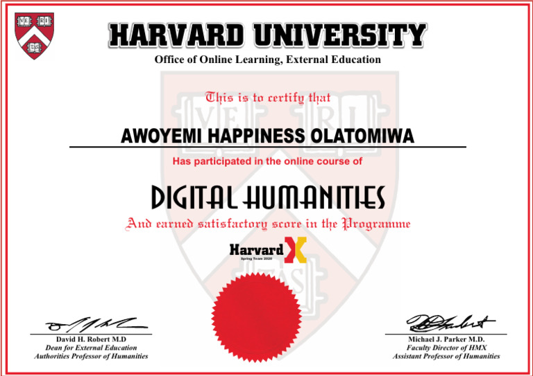 Harvard Digital Humanities Course Certificate | PDF
