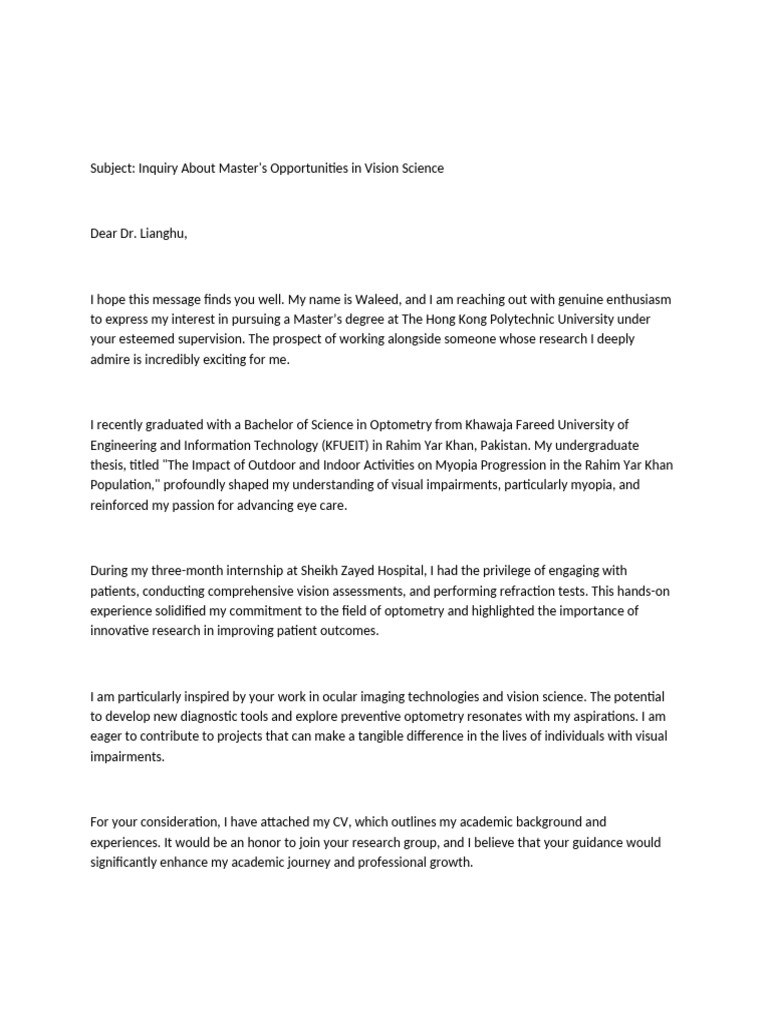 Master's Inquiry in Vision Science | PDF | Optometry | Myopia